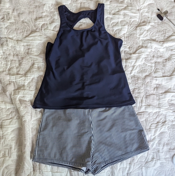 Blue + White Striped Swim set - Picture 2 of 4